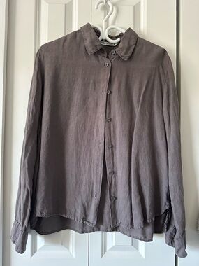 🍒 Zara Women's Linen Button-Down Shirt - Gray